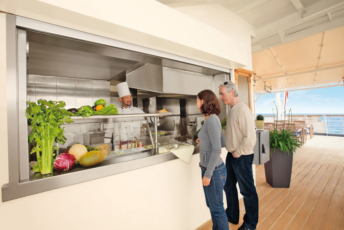 Kookstation van de Lido Grill op de Bremen van Hapag Lloyd